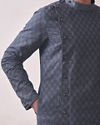 Manyavar Men Light Grey Self Design Kurta Set
