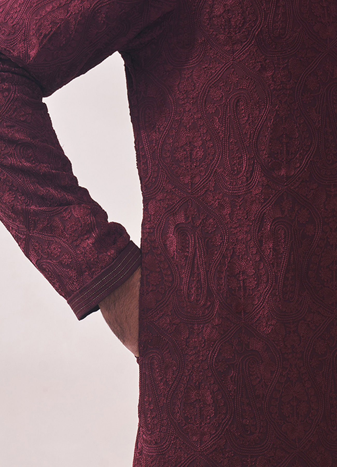 Twamev Men Berry Wine Kurta Set