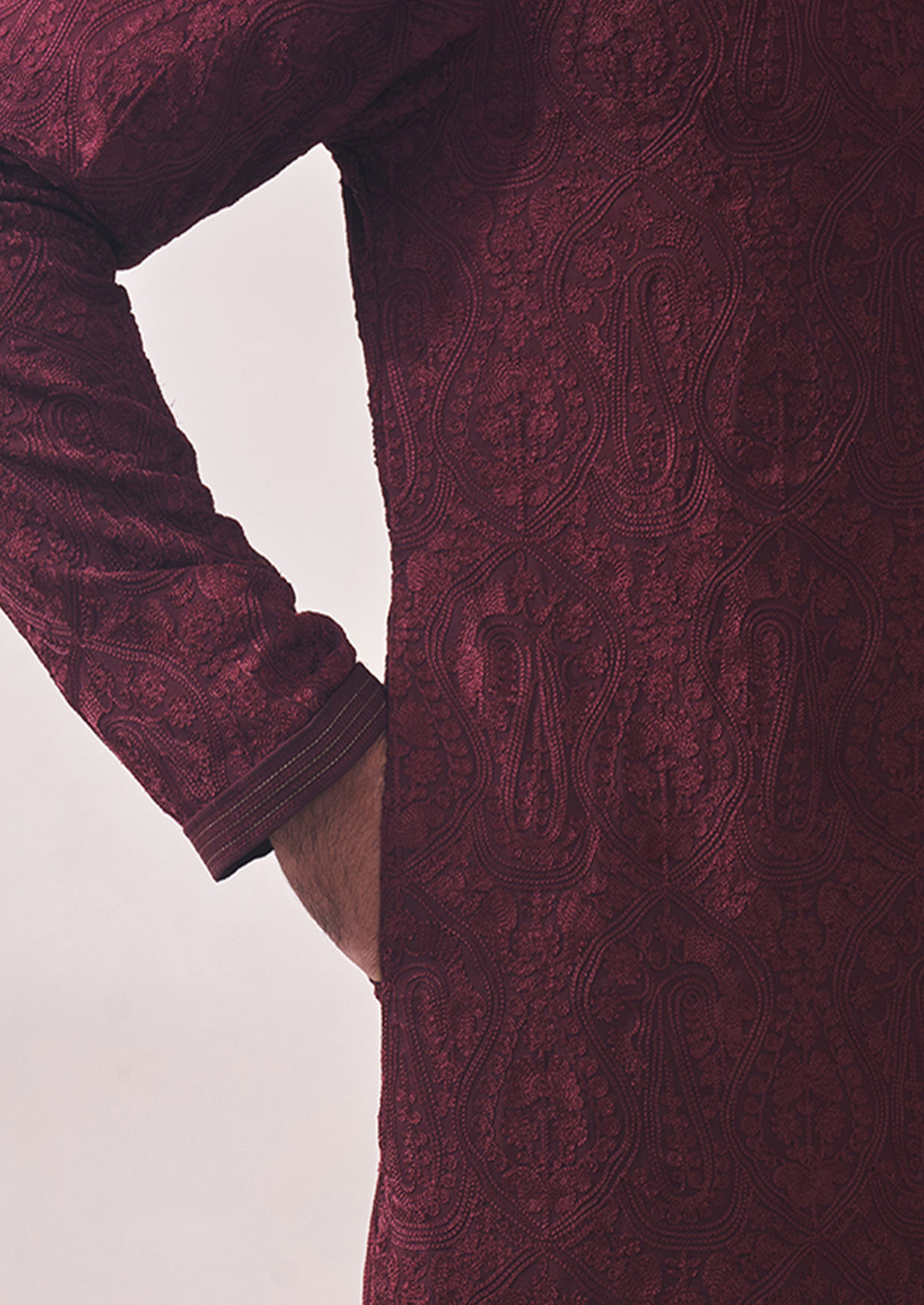 Twamev Men Berry Wine Kurta Set
