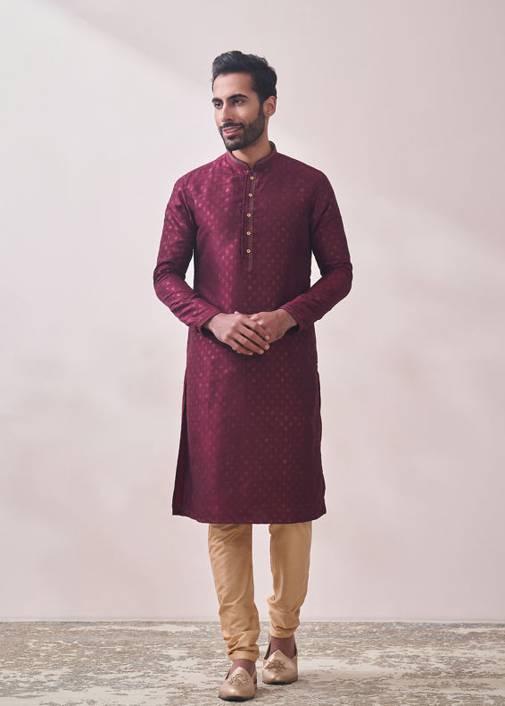 Manyavar Men Royal Maroon Printed Kurta Set