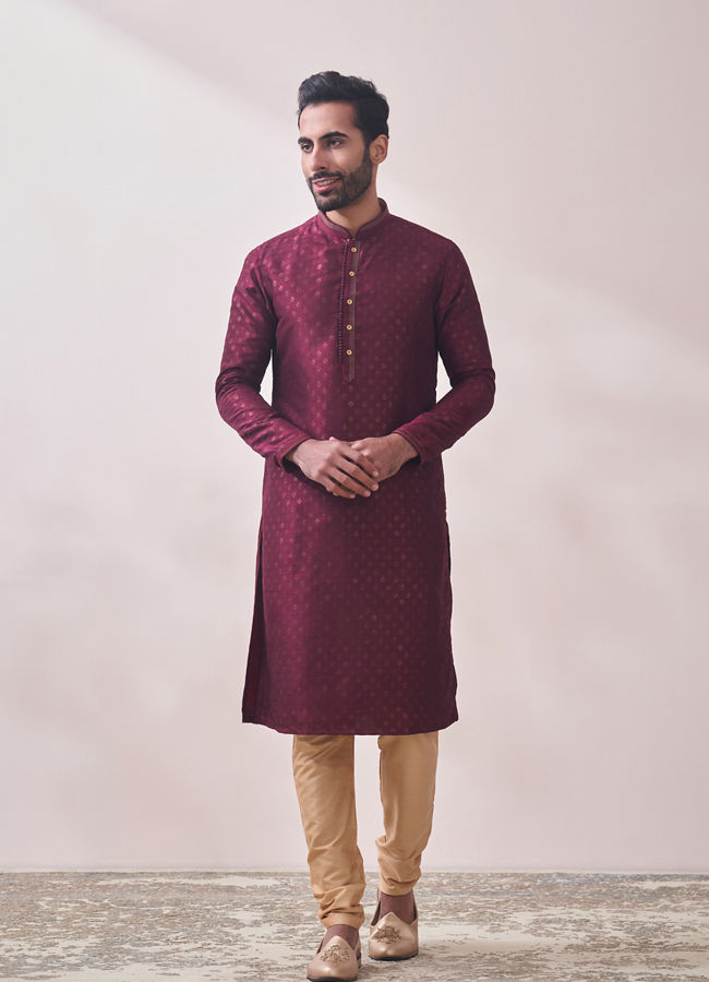 Royal Maroon Printed Kurta Set image number 1