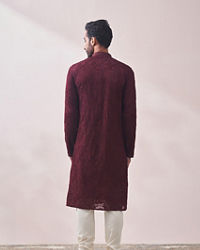 Twamev Men Berry Wine Kurta Set
