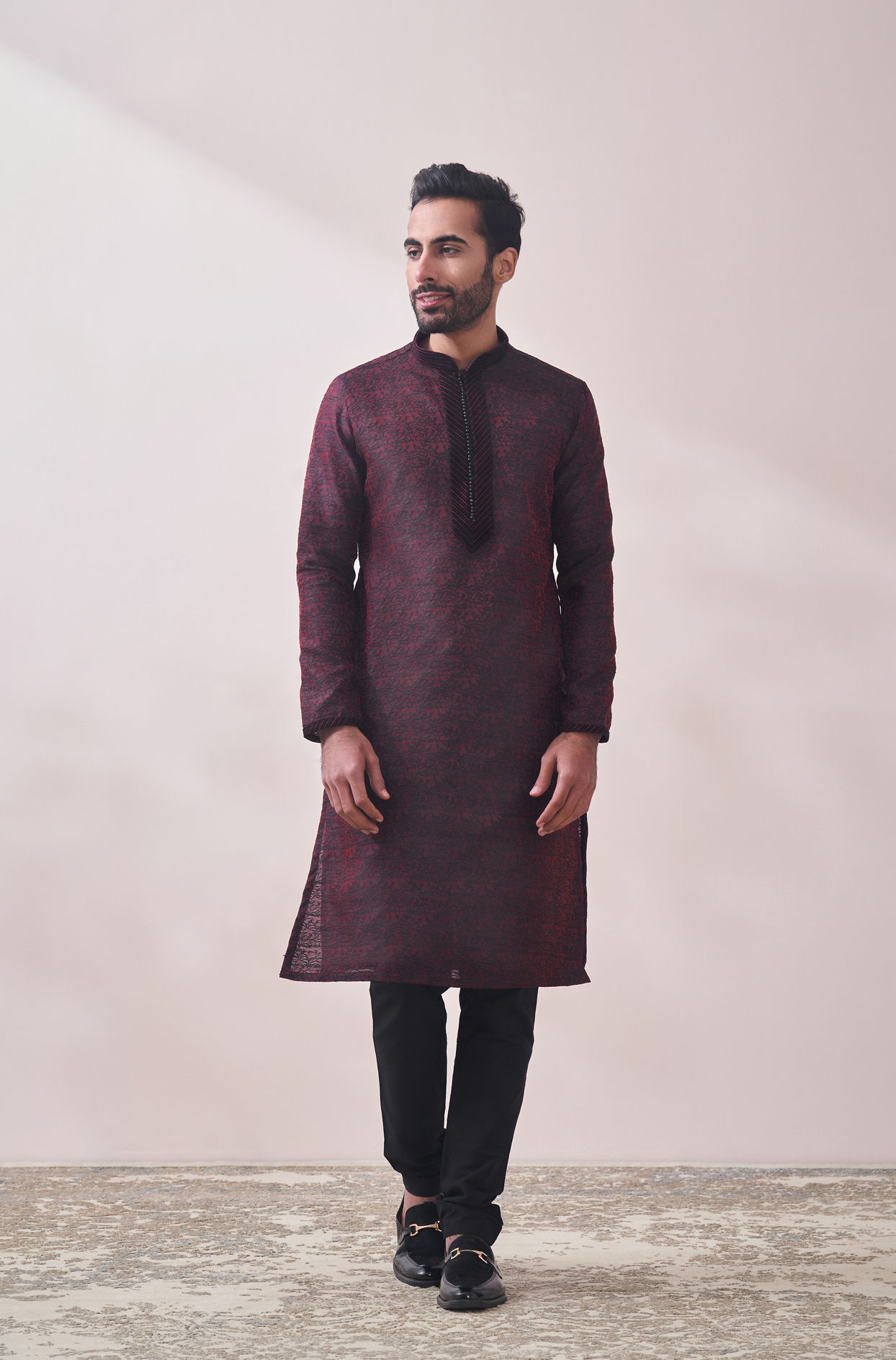 Manyavar Men Classy Maroon Kurta Set