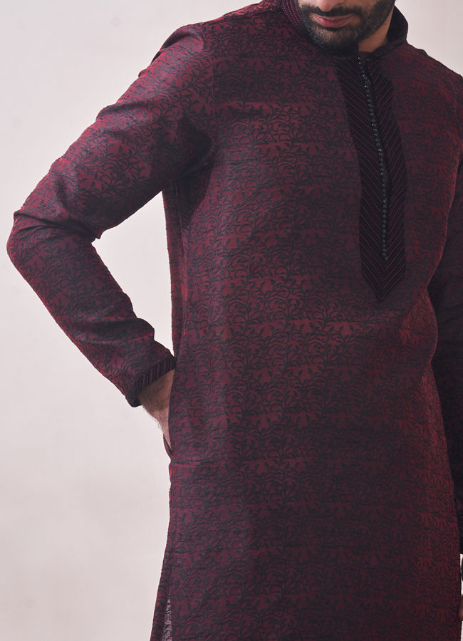 Manyavar Men Classy Maroon Kurta Set