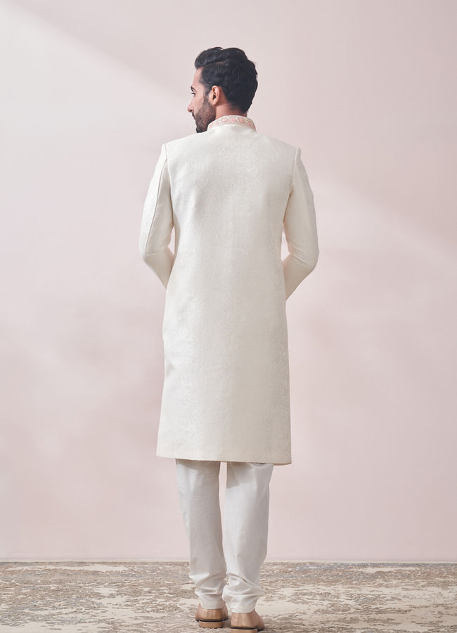 alt message - Manyavar Men Plush Off White Sherwani image number 2