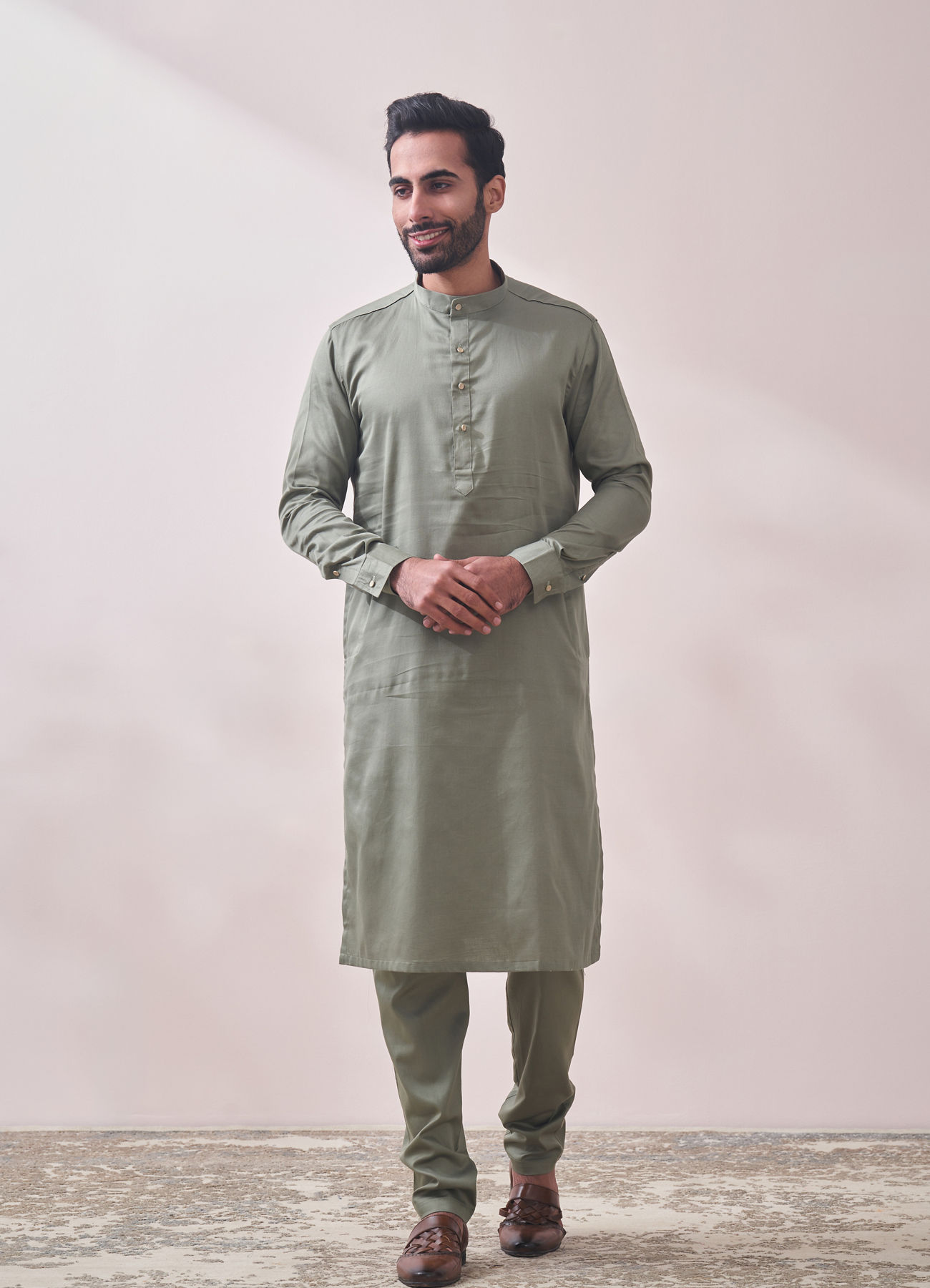 Manyavar Men Moss Green Kurta Set