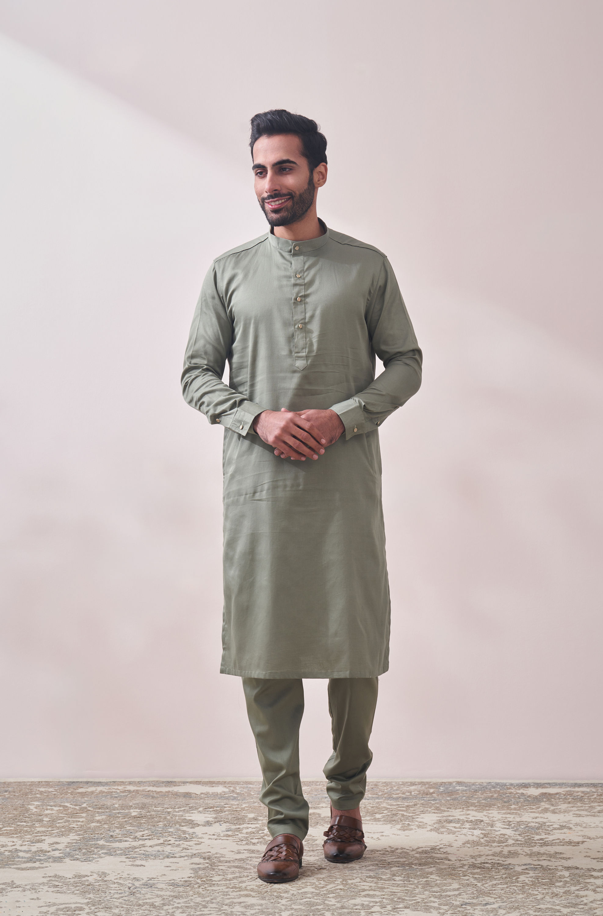 Manyavar Men Moss Green Kurta Set