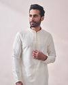 Manyavar Men Warm White Solid Kurta Set with Embroidered Collar image number 0