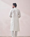 Manyavar Men Warm White Solid Kurta Set with Embroidered Collar