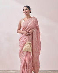 Mohey Women Peach Embroidered Saree