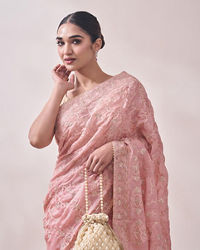 Mohey Women Peach Embroidered Saree