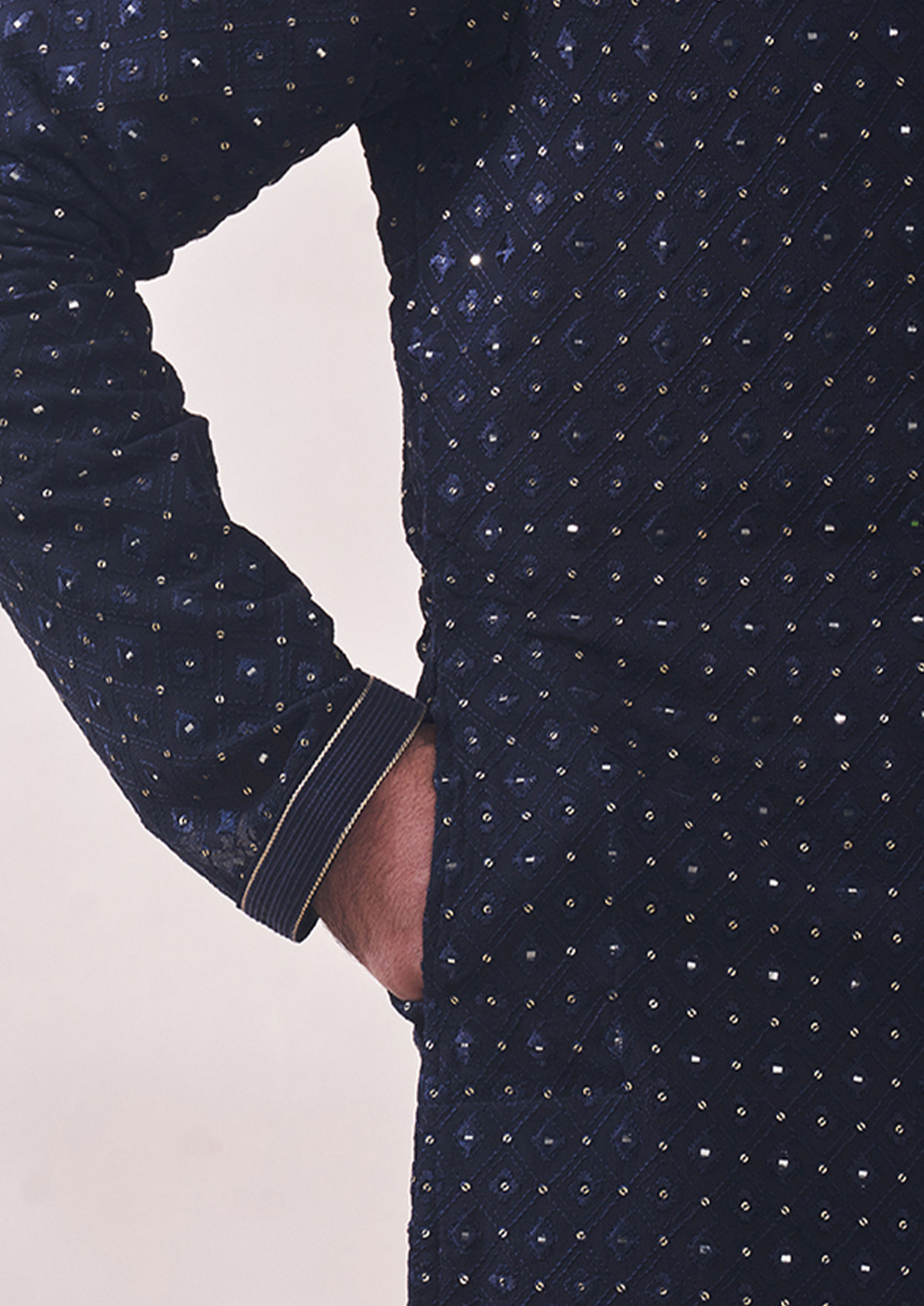 Twamev Men Deep Blue Chikankari Kurta Set