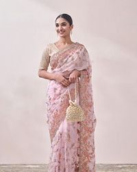 Mohey Women Light Pink Floral Embroidered Saree