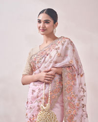 Mohey Women Light Pink Floral Embroidered Saree