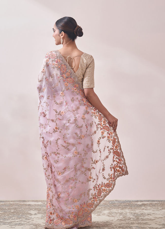 Mohey Women Light Pink Floral Embroidered Saree