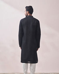 Twamev Men Midnight Black Chikanakri Kurta Set