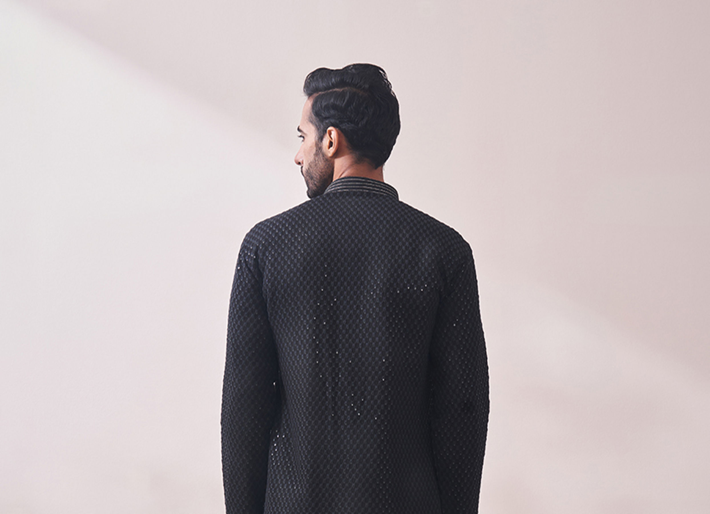 Twamev Men Midnight Black Chikanakri Kurta Set