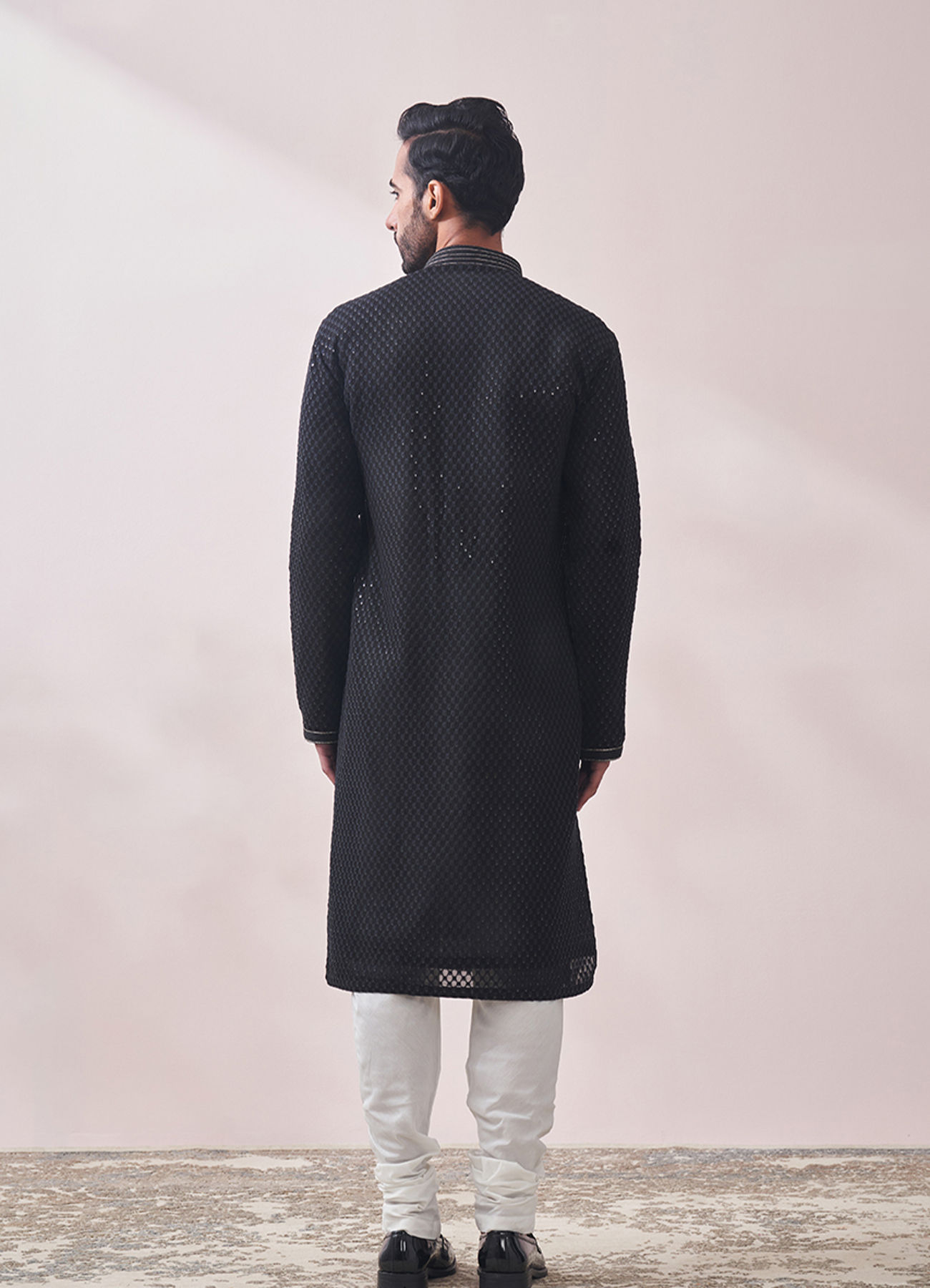 Twamev Men Midnight Black Chikanakri Kurta Set