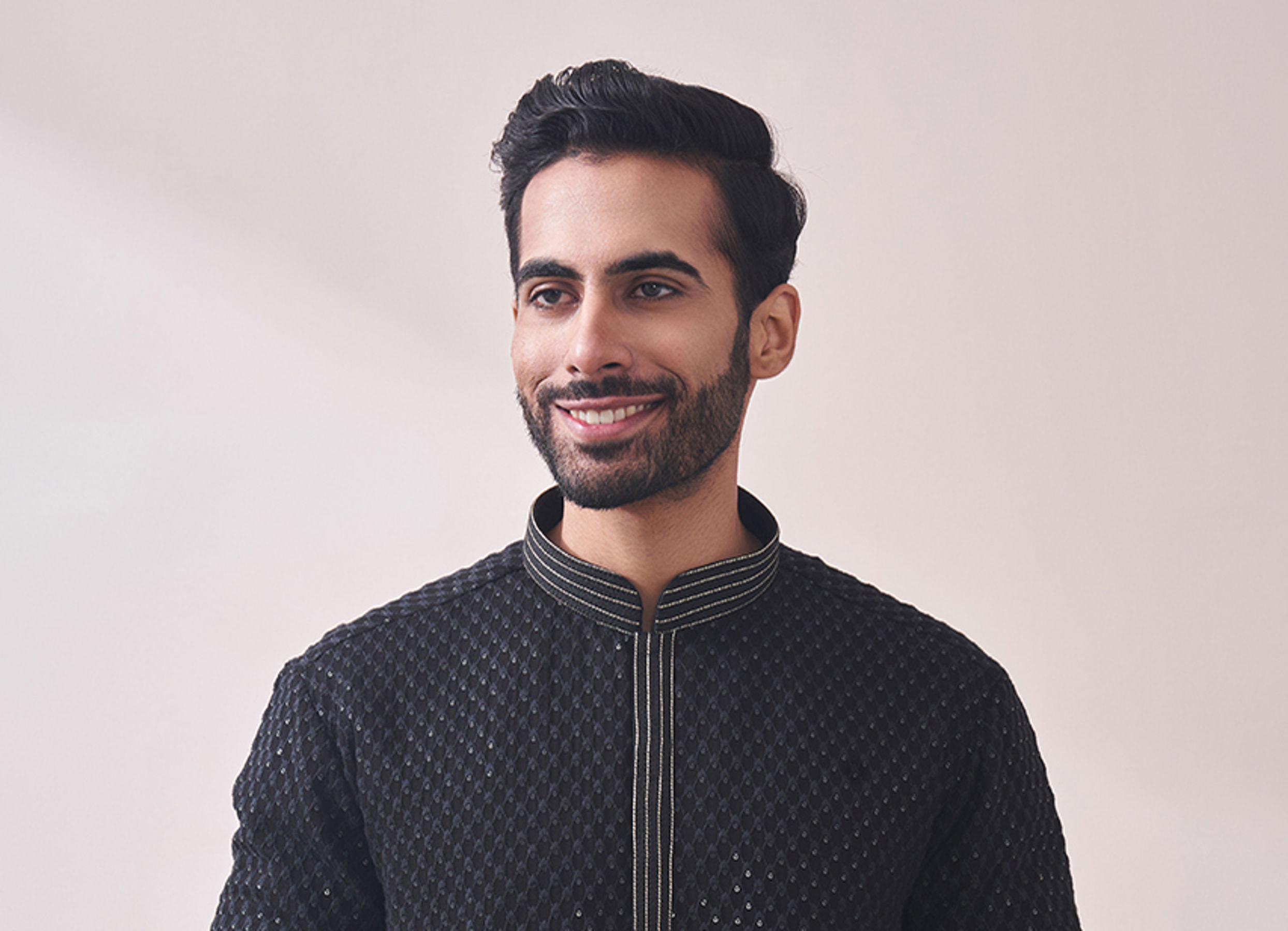 Twamev Men Midnight Black Chikanakri Kurta Set