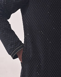 Twamev Men Midnight Black Chikanakri Kurta Set