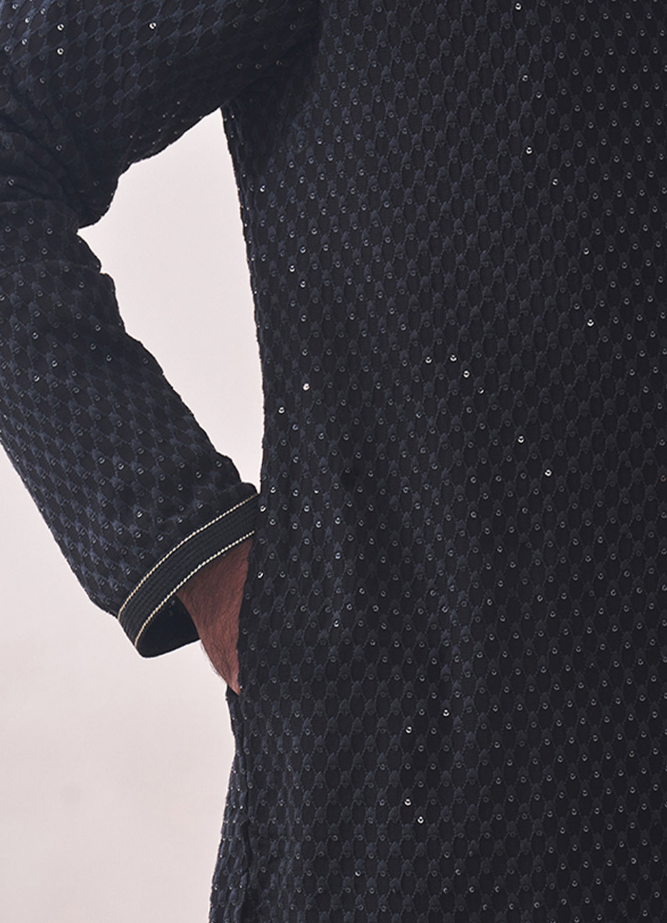 Twamev Men Midnight Black Chikanakri Kurta Set