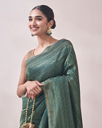 Mohey Women Teal Blue Patterned Saree