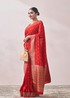 Red Zari Weaved Saree image number 3