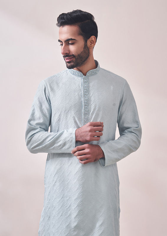 Twamev Men Powder Blue Kurta Set