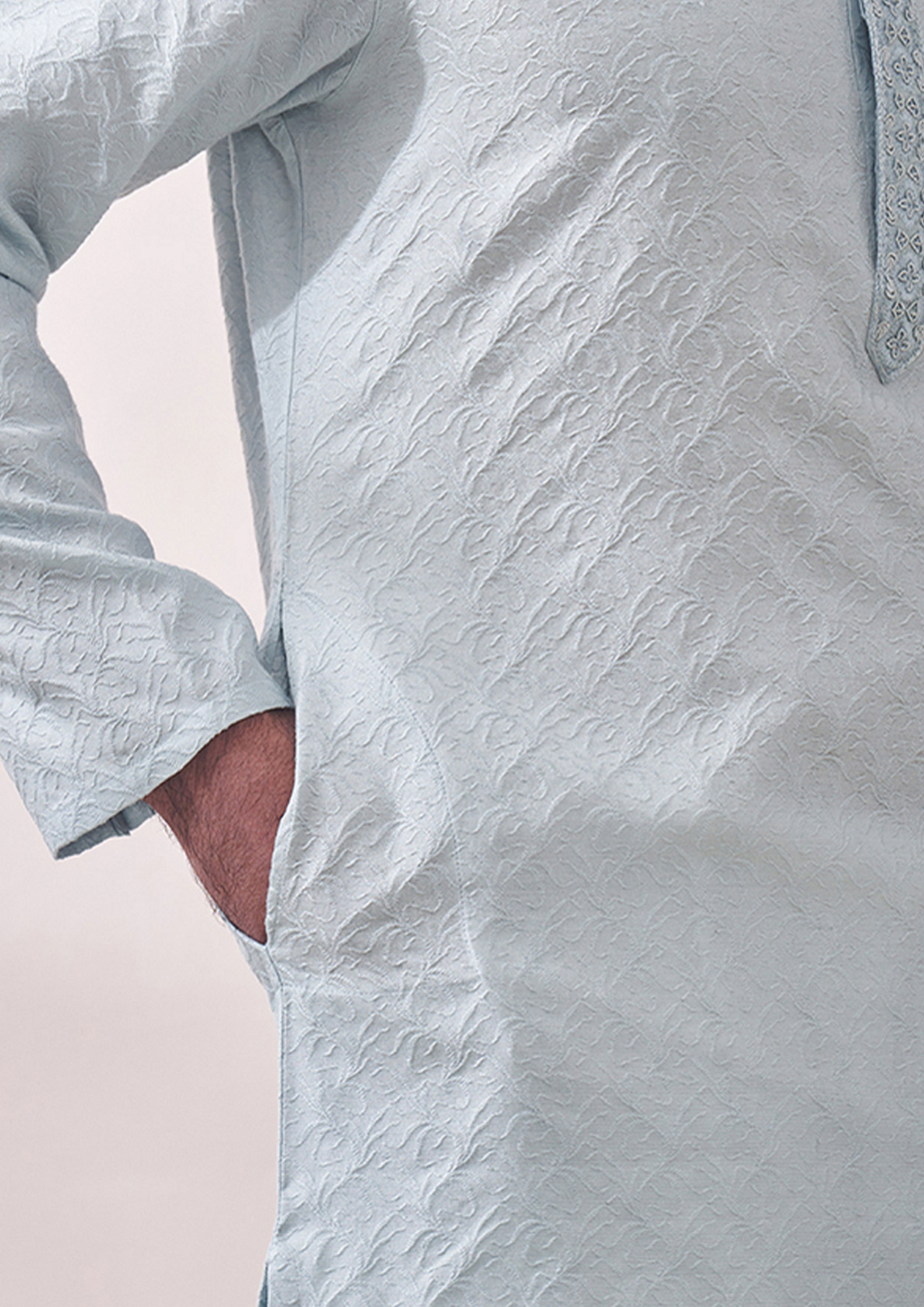 Twamev Men Powder Blue Kurta Set