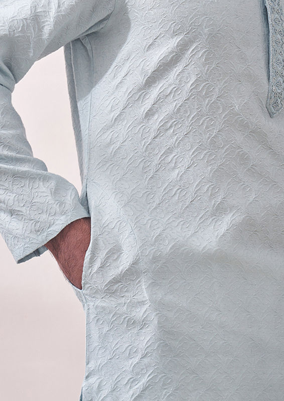 Twamev Men Powder Blue Kurta Set