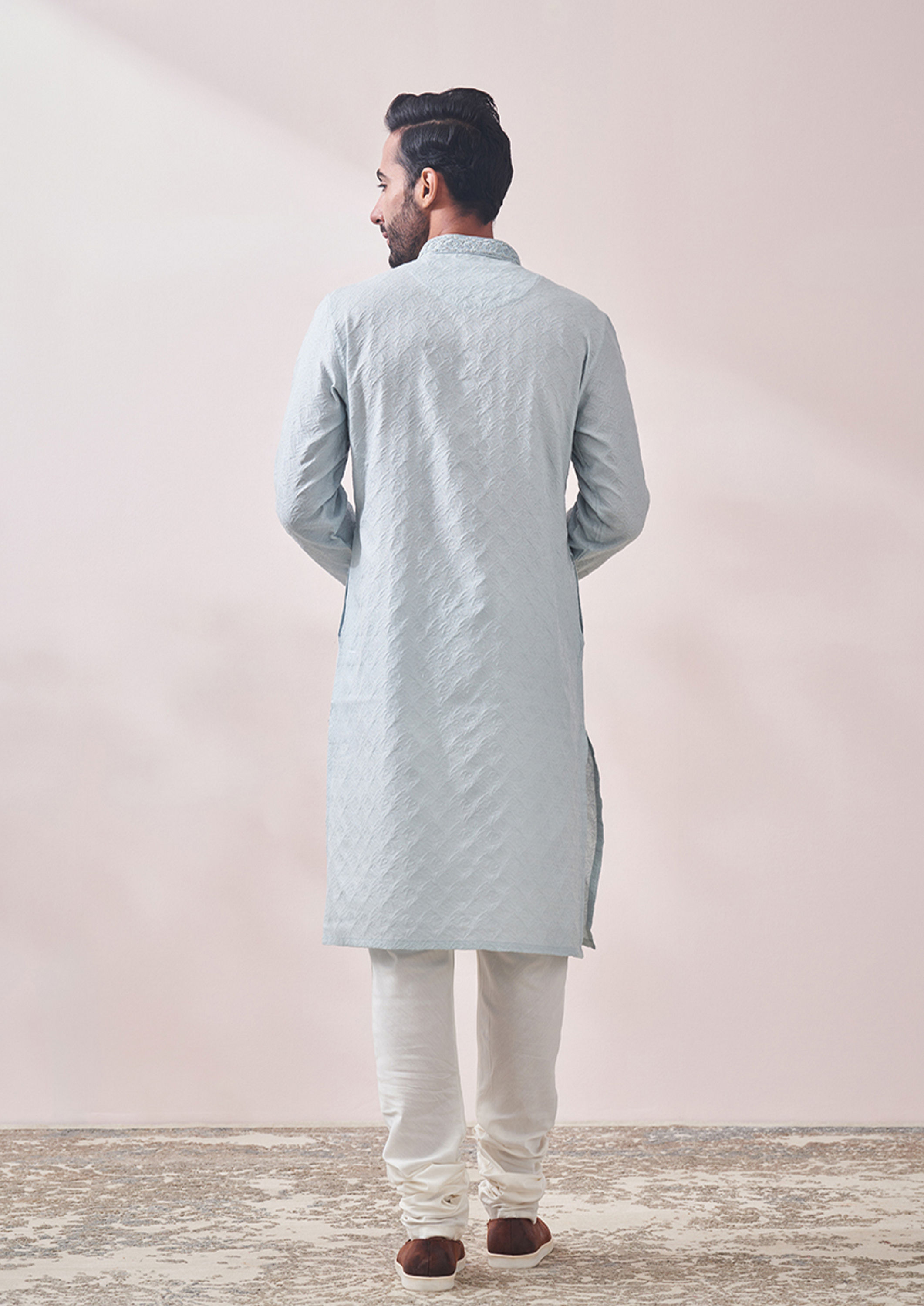 Twamev Men Powder Blue Kurta Set