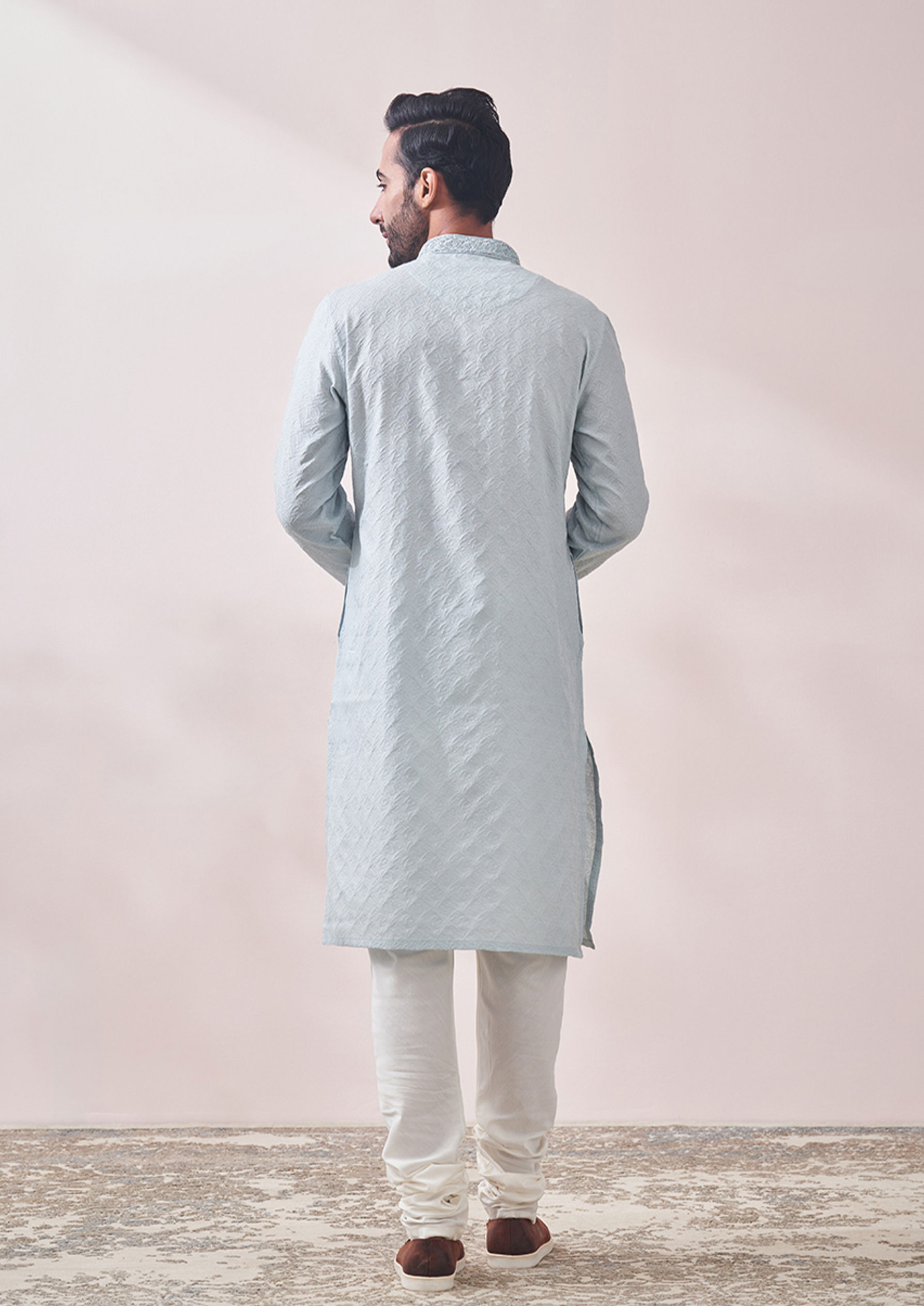 Twamev Men Powder Blue Kurta Set