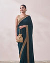 Dark Green Saree with Contrast Border
