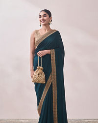 Mohey Women Dark Green Saree with Contrast Border