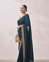 Dark Green Saree with Contrast Border image number 3