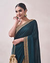 Mohey Women Dark Green Saree with Contrast Border