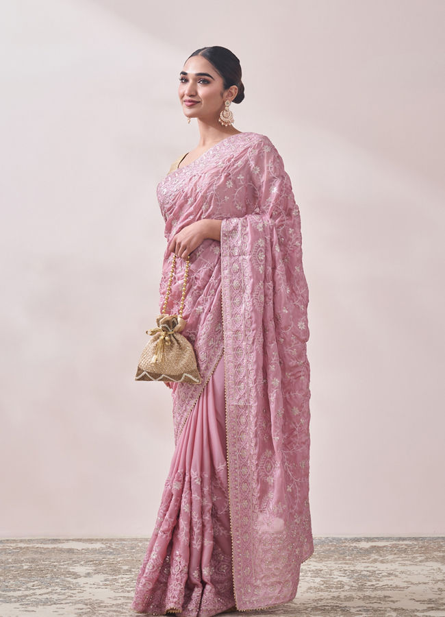 Light Pink Embroidered Saree image number 3