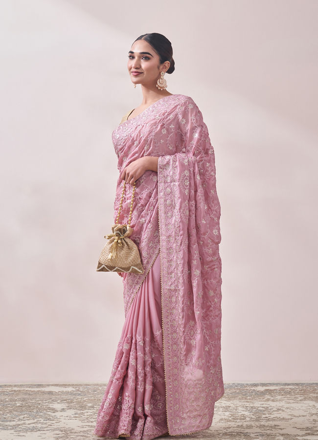 Mohey Women Light Pink Embroidered Saree