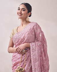 Mohey Women Light Pink Embroidered Saree