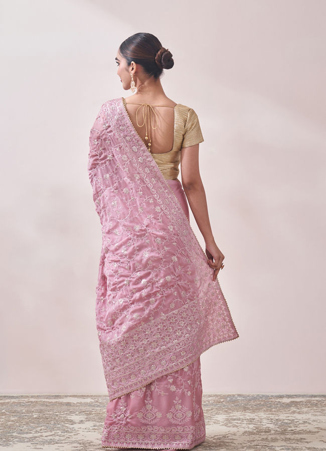 Light Pink Embroidered Saree image number 2