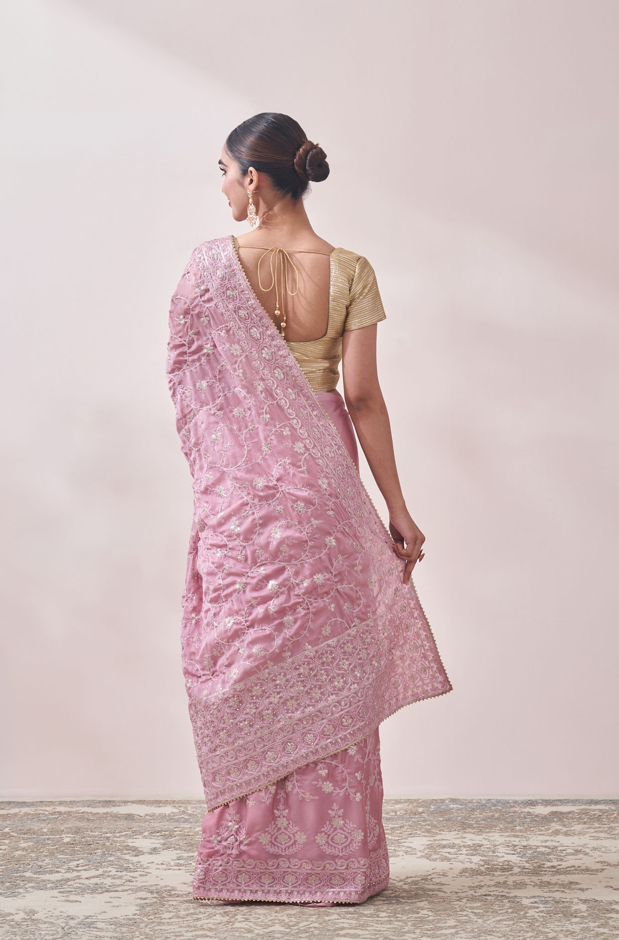 Light Pink Embroidered Saree image number 2