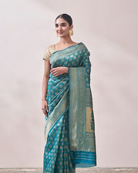 Mohey Women Turquoise Blue Zari Weaved Saree