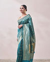 alt message - Mohey Women Turquoise Blue Zari Weaved Saree image number 3