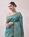 Mohey Women Turquoise Blue Zari Weaved Saree