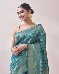 Mohey Women Turquoise Blue Zari Weaved Saree