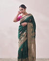 Mohey Women Emerald Green Contrast Embroidered Saree image number 0