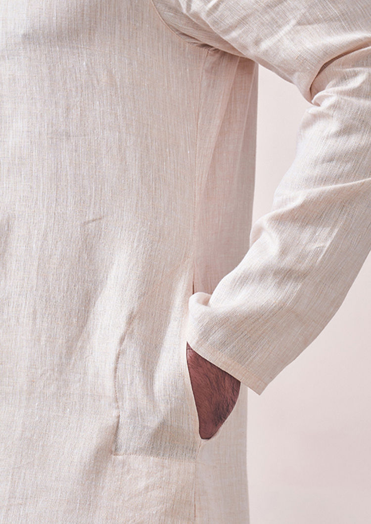 Twamev Men Minimal Cream Designed Kurta Set