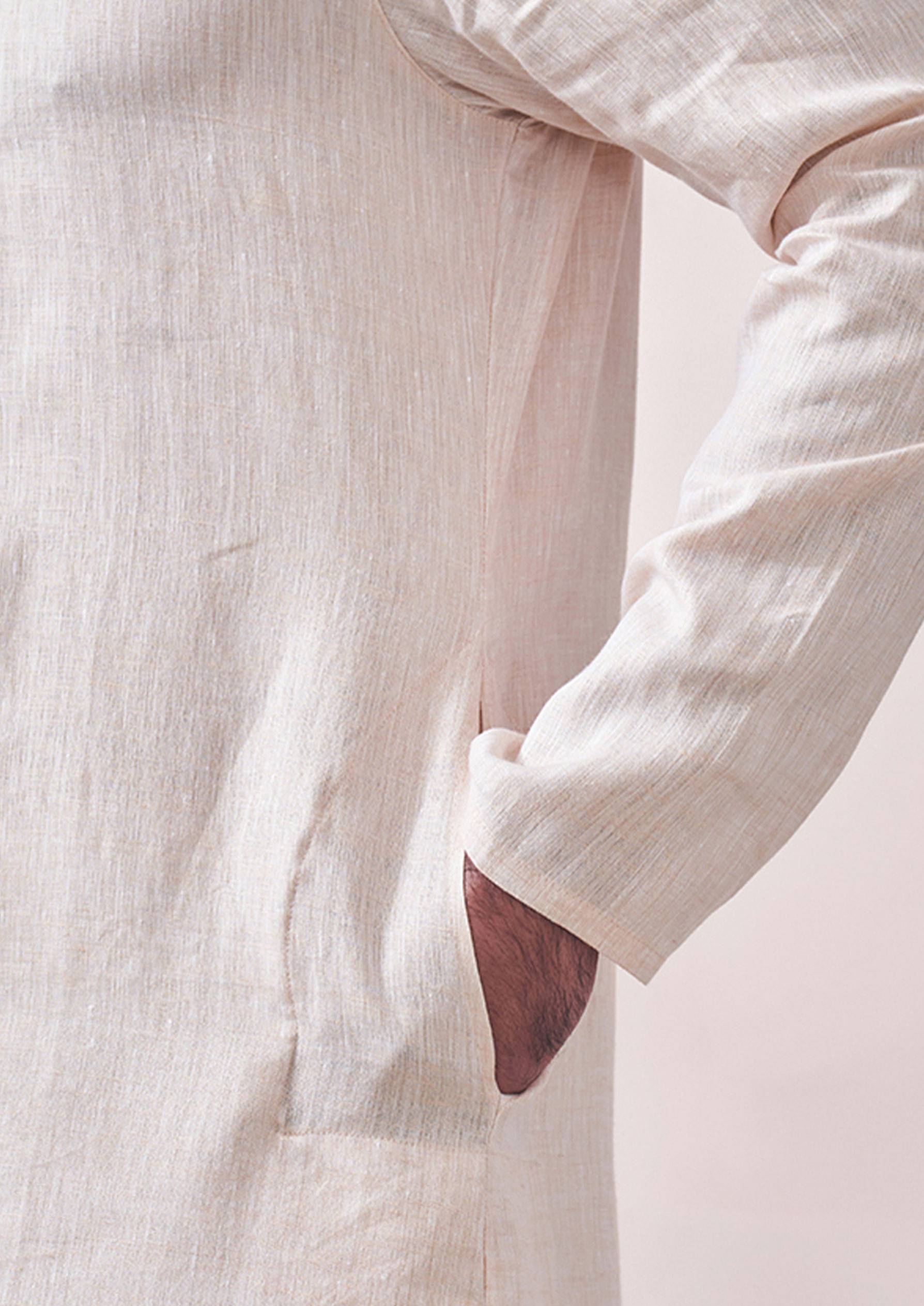 Twamev Men Minimal Cream Designed Kurta Set