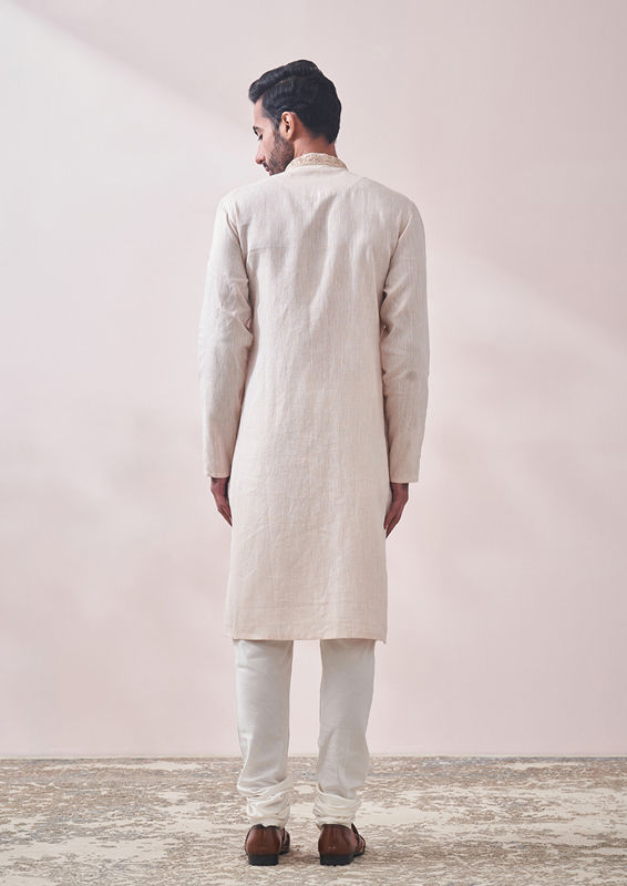 Twamev Men Minimal Cream Designed Kurta Set