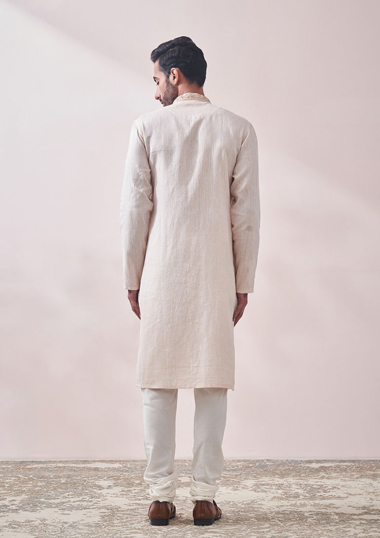 Twamev Men Minimal Cream Designed Kurta Set